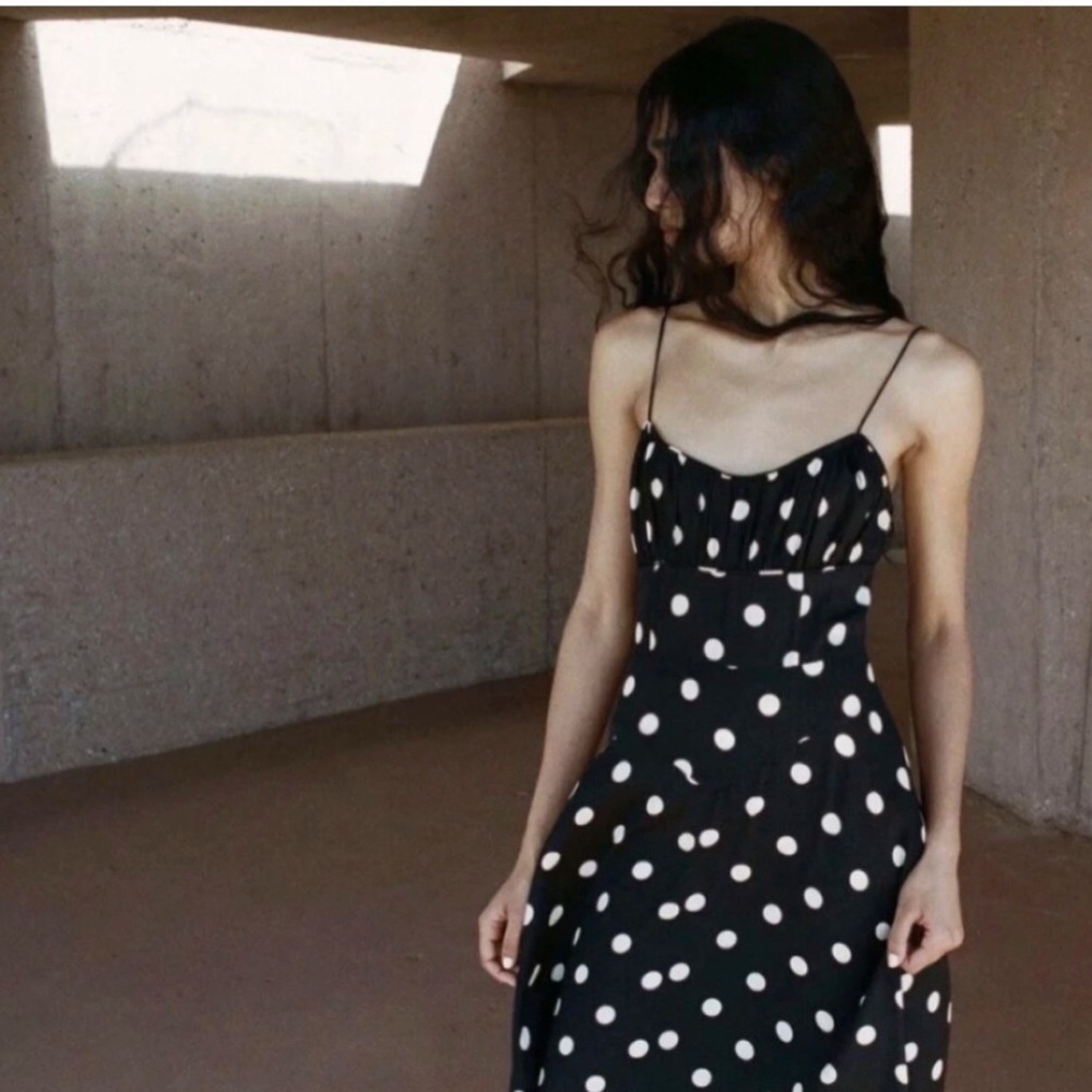 Doen Solstice Dress- polka dot Black and White Spaghetti Strap Dress